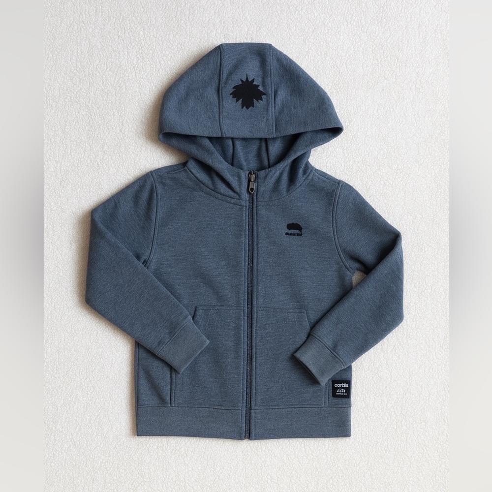 Roots kids blue hoodie with black logos size youth small (5-6 years)